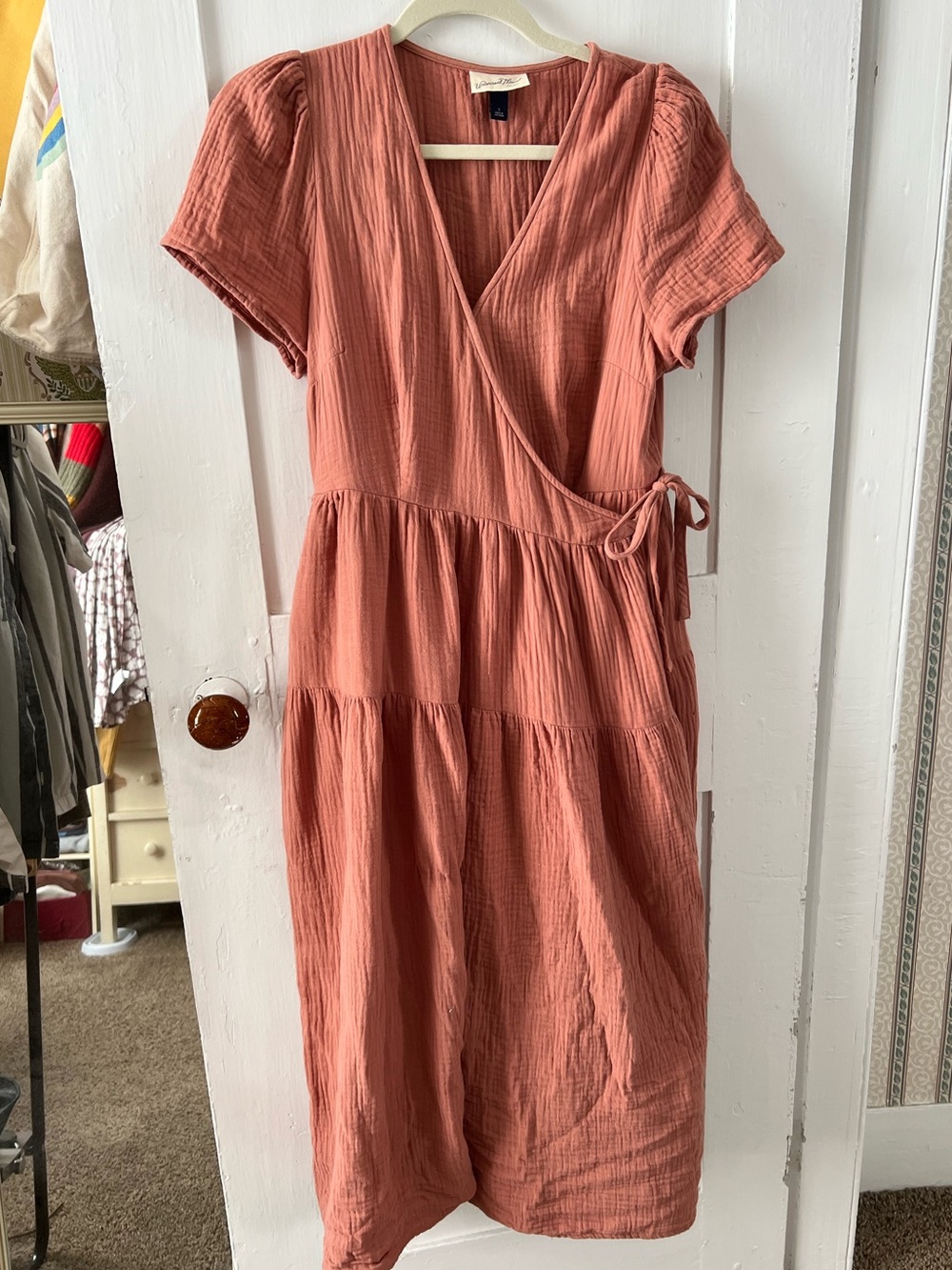 Universal Thread Dusty Rose Gauze Tiered Wrap Midi Dress